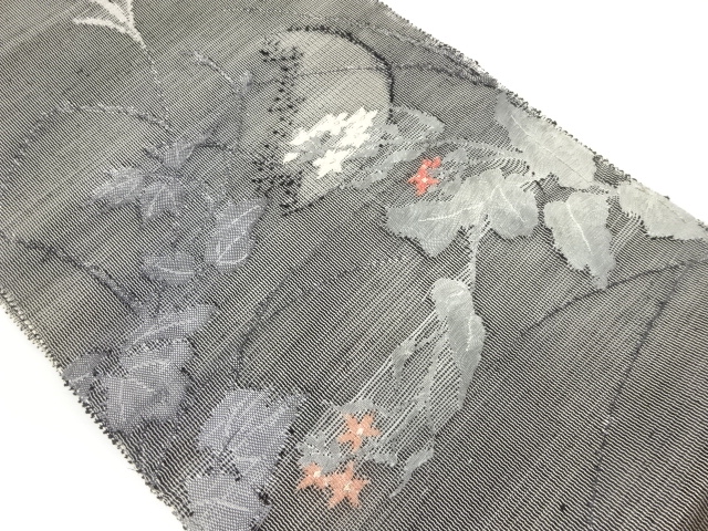 JAPANESE NAGOYA OBI FOR SUMMER / TSUMUGI / WOVEN FLORAL PLANTS